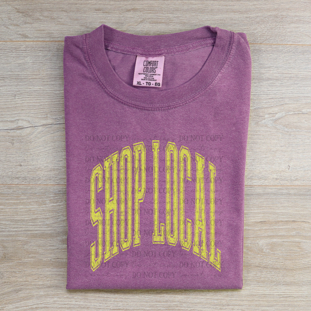 Shop local arched yellow distressed (Scarlow) DTF Transfer