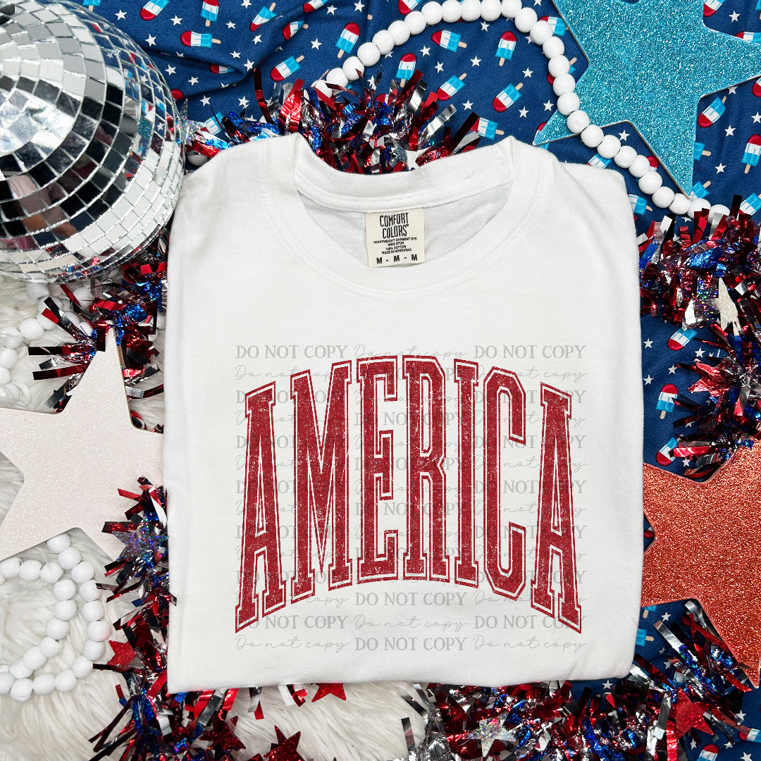 America arched red distressed (Scarlow) DTF Transfer