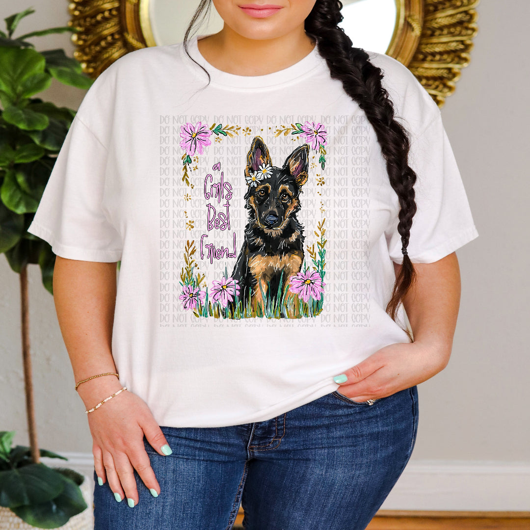 A girl's best friend German Shepherd (SSD) DTF Transfer