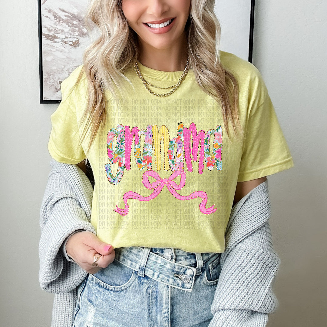Grandma pink and yellow patterns with bow (Carter) DTF Transfer