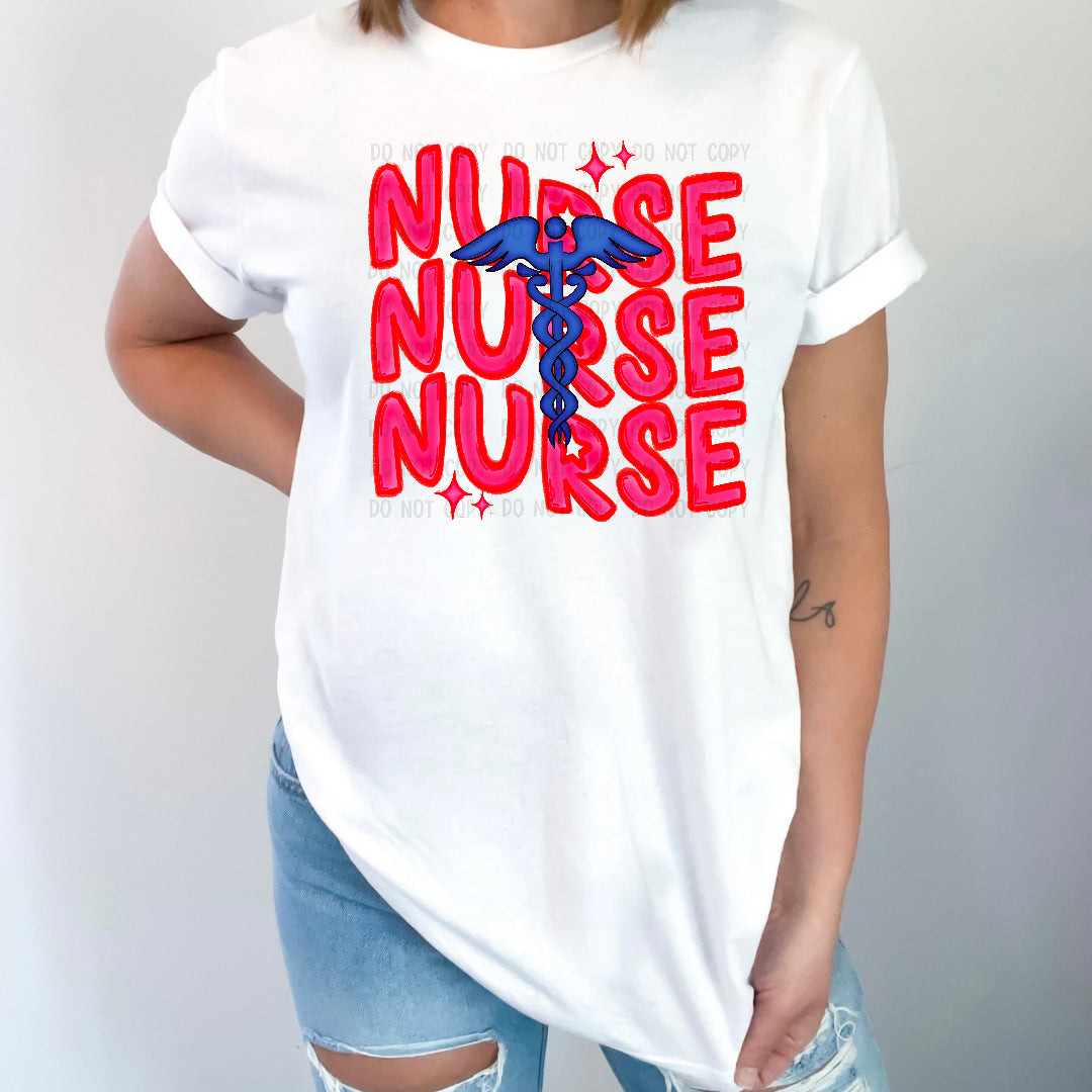 Nurse stacked 3 RED (JBD) DTF Transfer