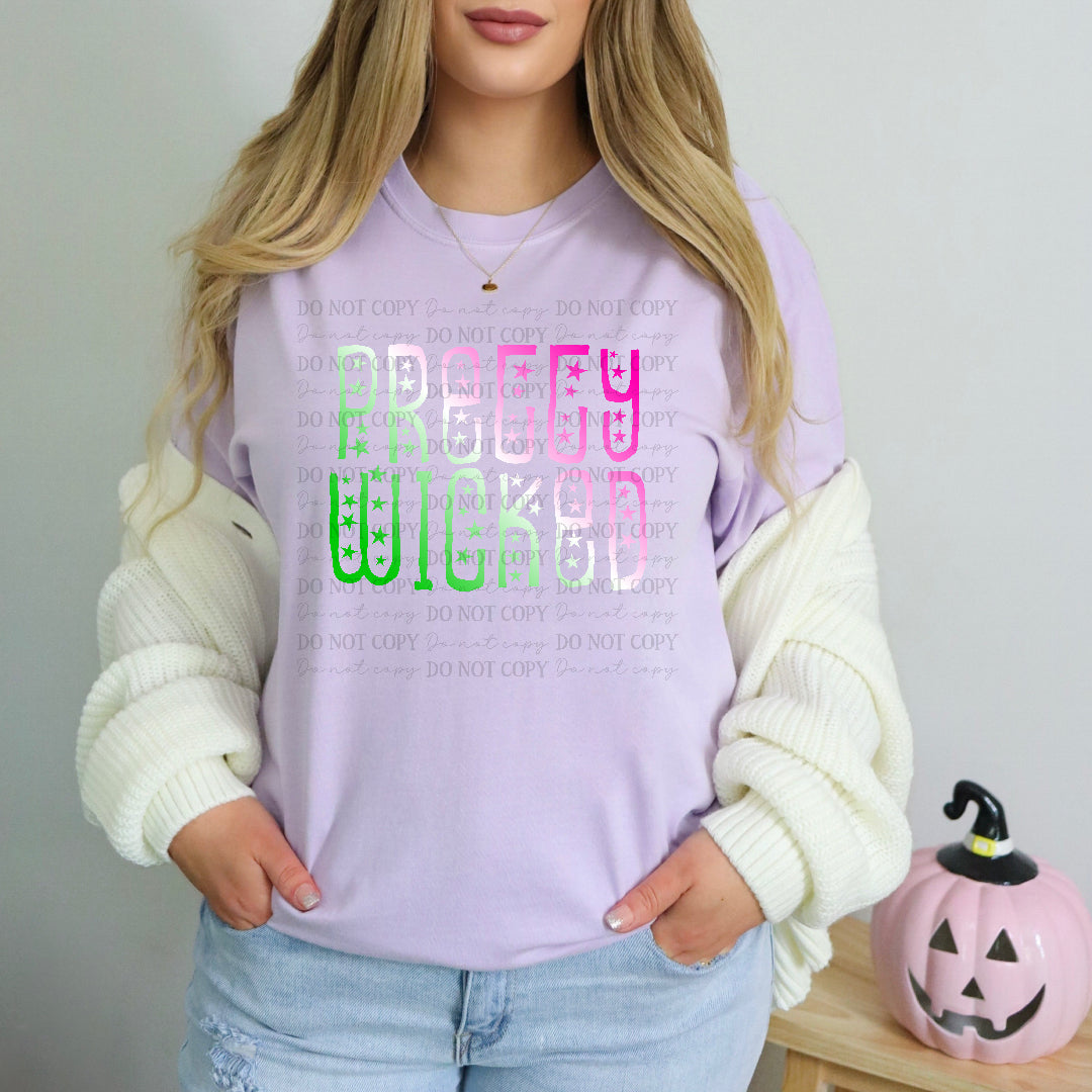 Pretty wicked pink and green with stars (Texan) DTF Transfer