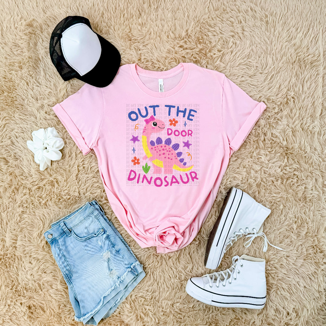 Out the door dinosaur (girl) (UAC) DTF Transfer