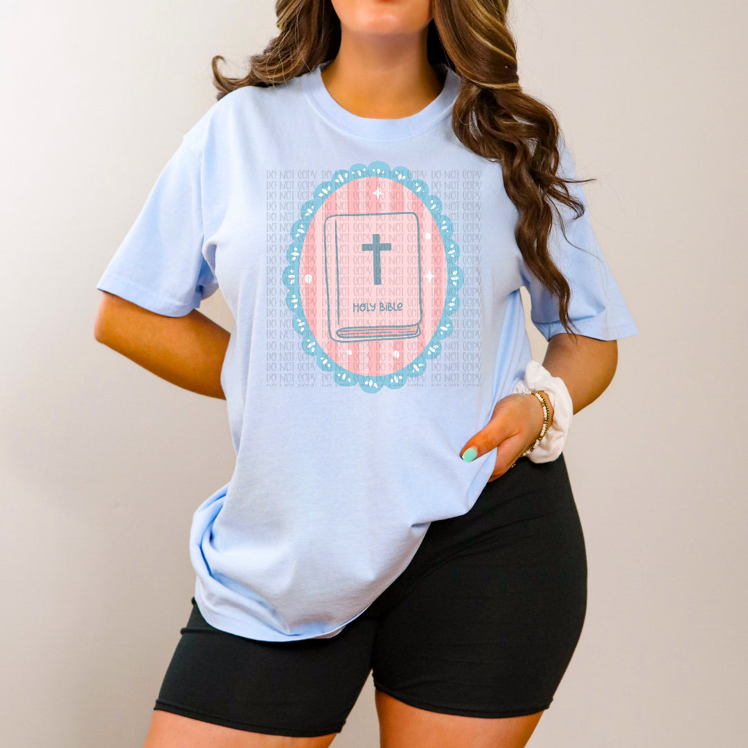 Holy bible pink stripped oval frame DTF Transfer