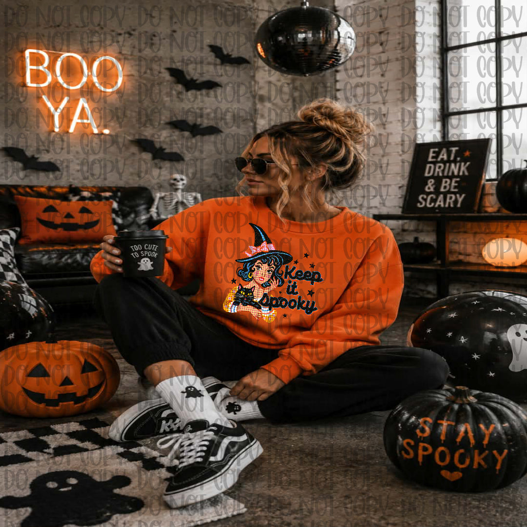 Keep it spooky- witch holding cat (Scarlow) DTF Transfer