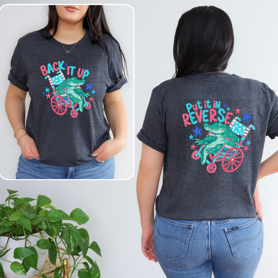 Back it up alligator (FRONT ONLY) (SSD) DTF Transfer