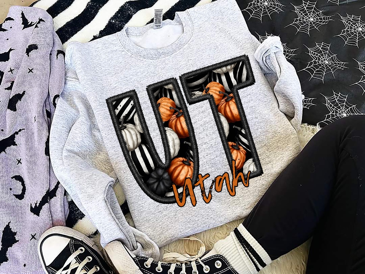 UT Faux Embroidery Pumpkin Filled Utah 54526 DTF transfer