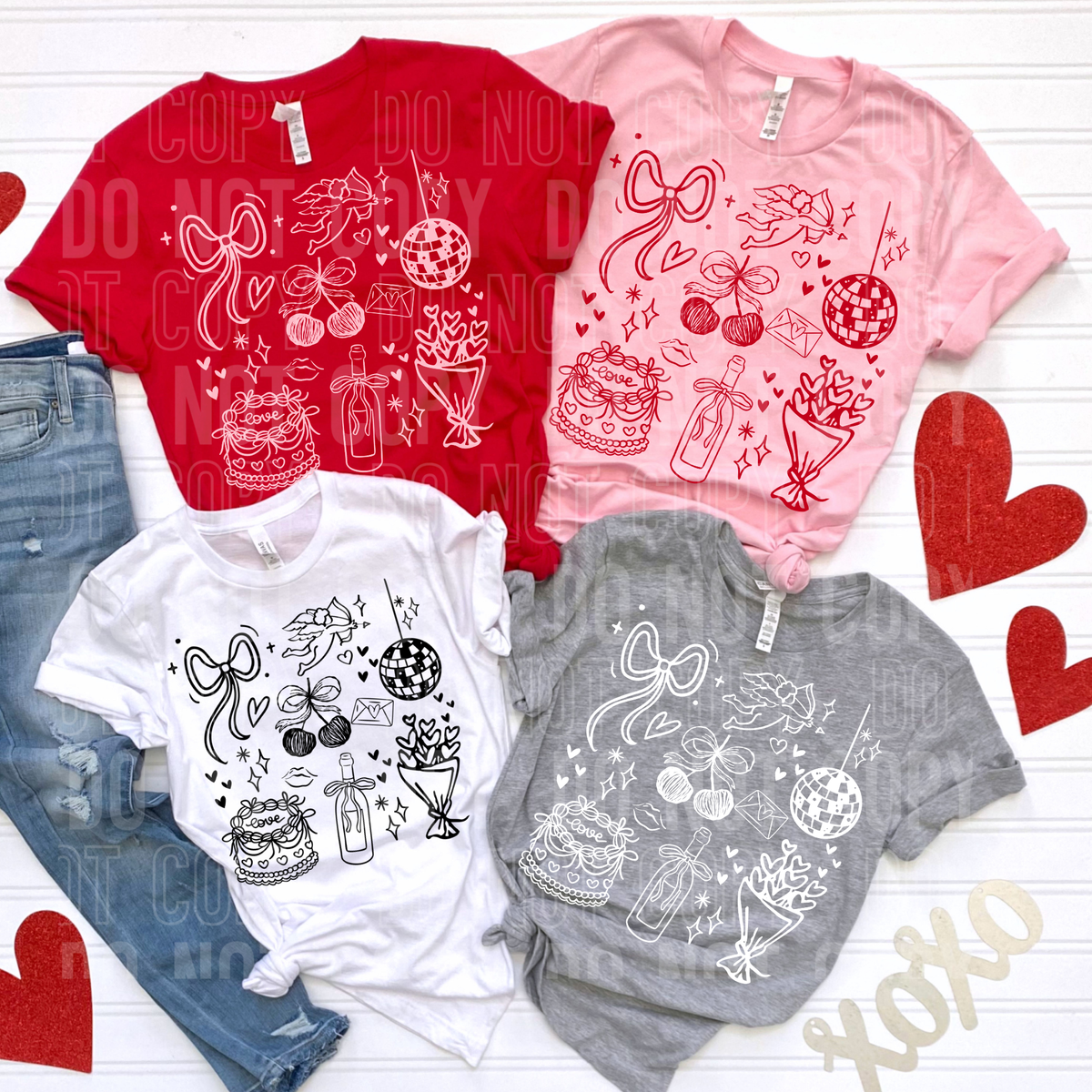 Valentine's day doodle WHITE ONLY (SBB) DTF Transfer