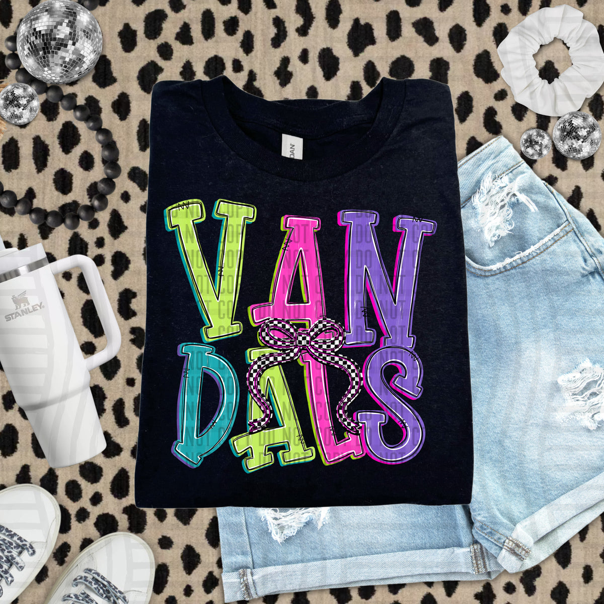 Vandals stacked neon colors with checkered bow (caplinger) DTF Transfer