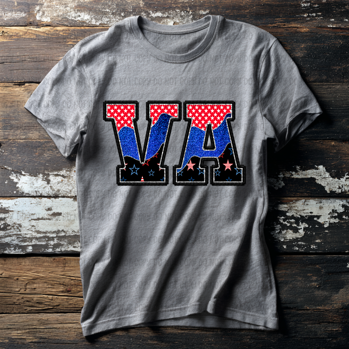 VA (red blue and black filled) (Revel) DTF Transfer
