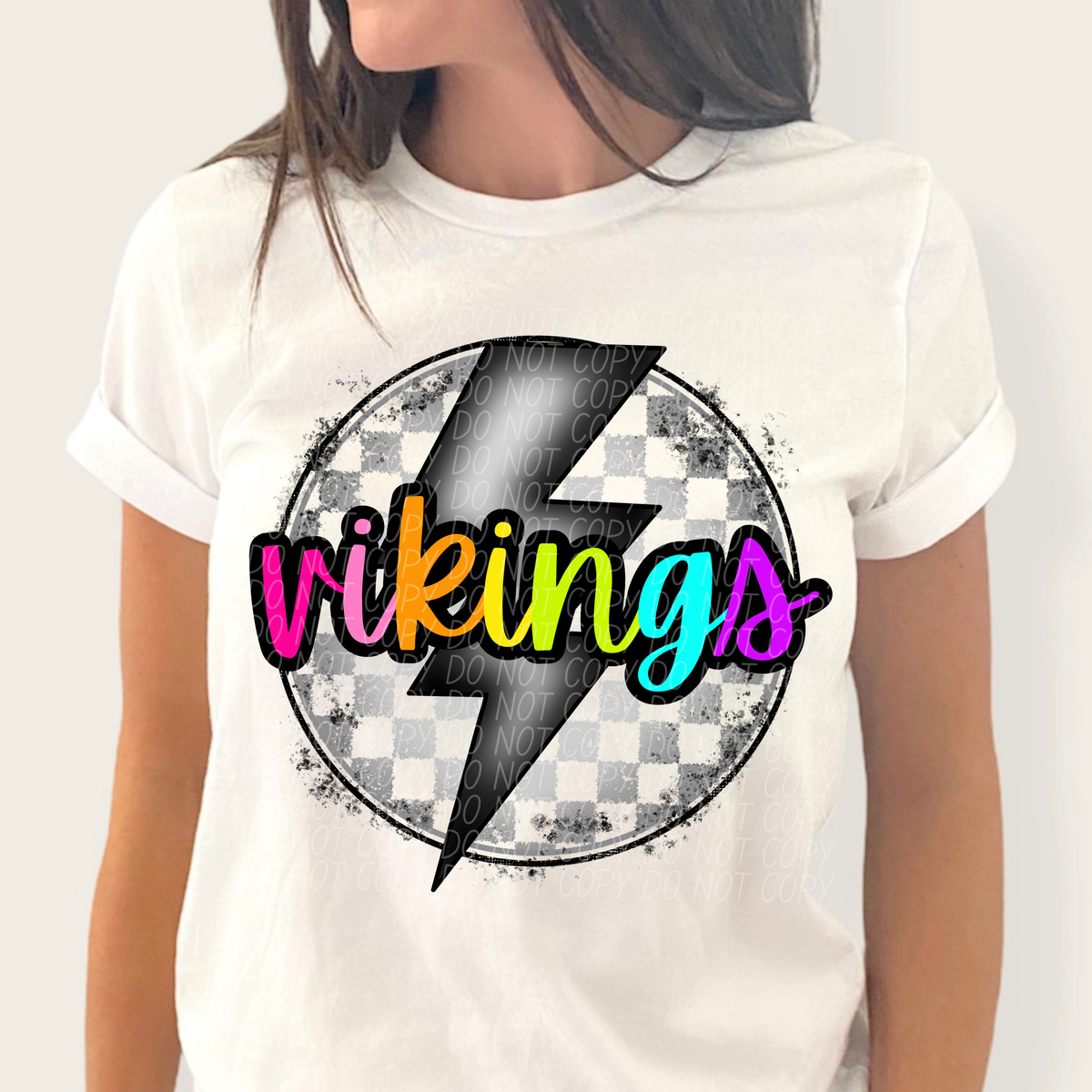 Vikings BRIGHT COLORS FONT lightning bolt circle CITY DTF transfer