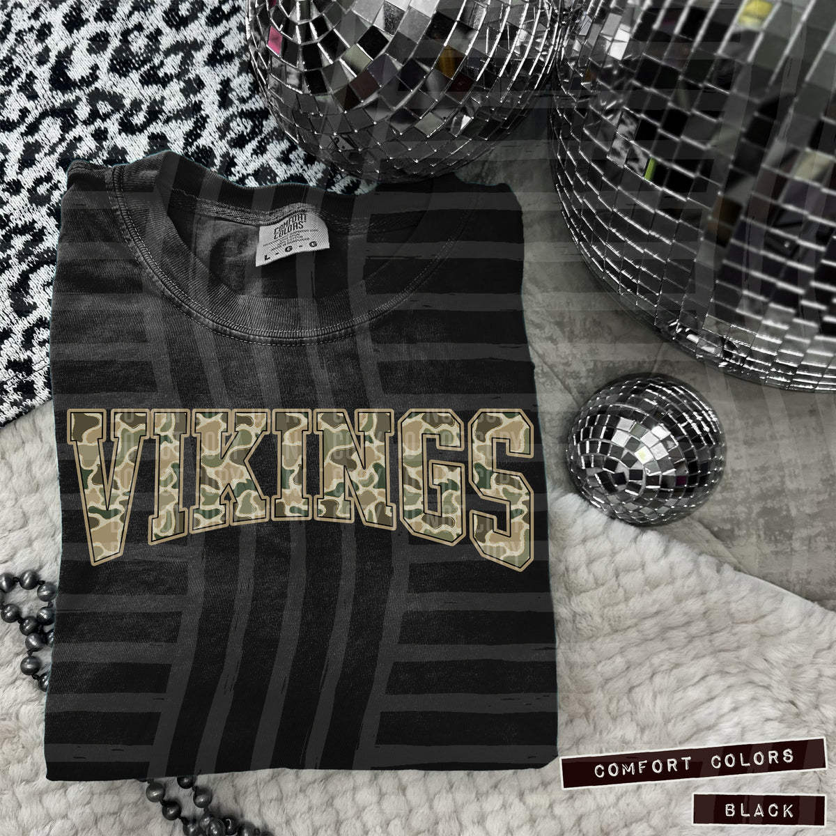Vikings faux glitter camo arched (Caplinger) DTF transfer