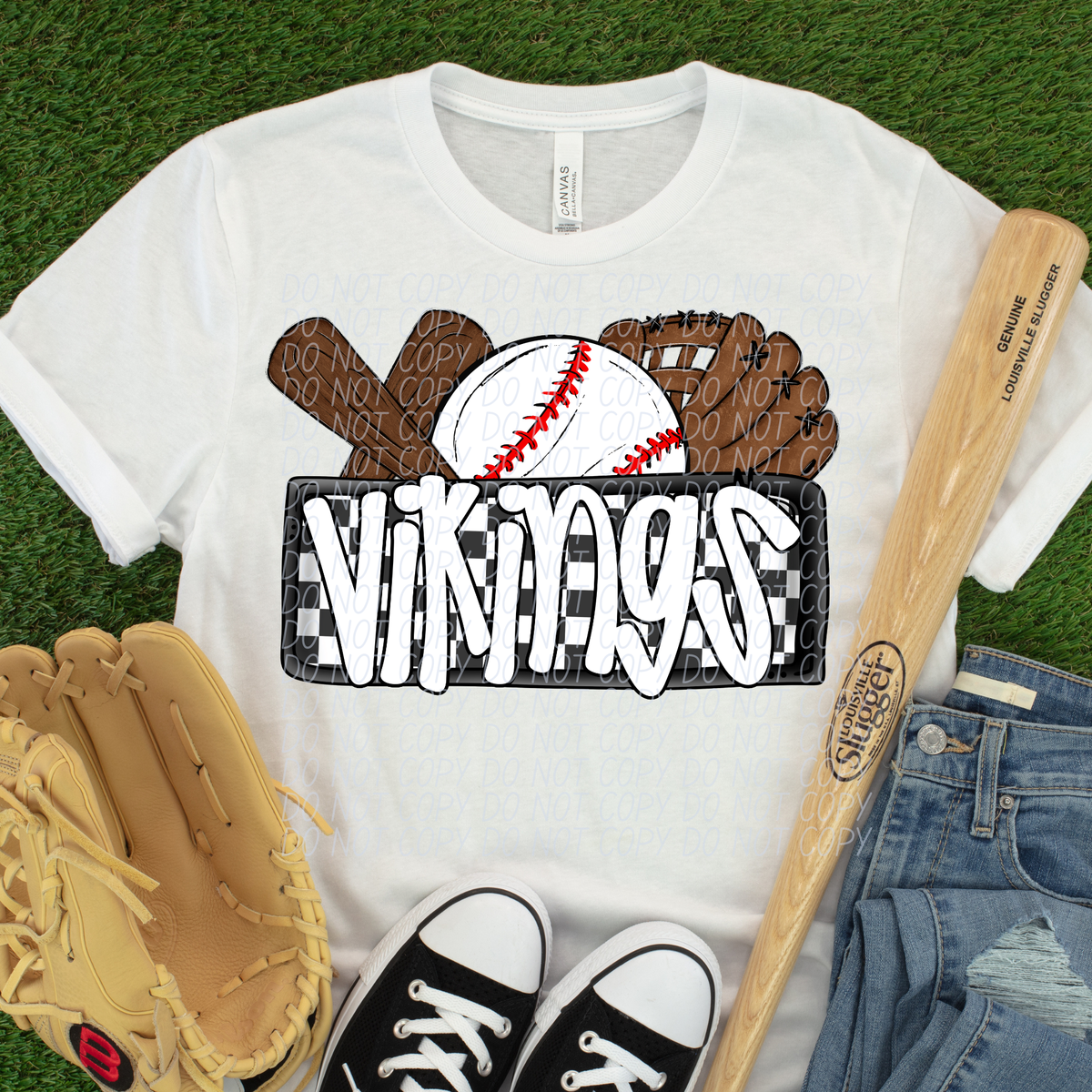 Vikings (Bat, Baseball, Glove, Checkered background) (City)