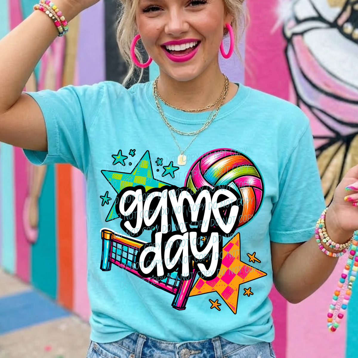 Game day volleyball neon checker (City) DTF Transfer