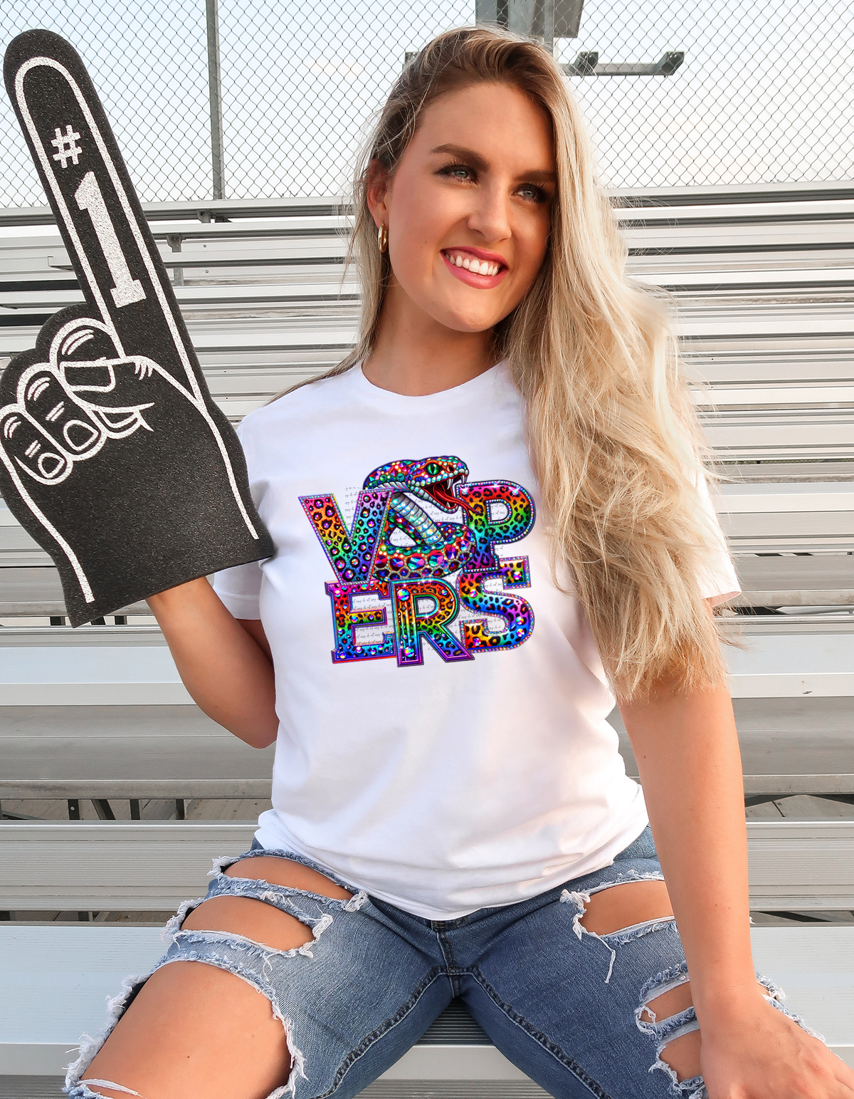 Vapers Mascots Rhinestone Leopard Rainbow 42911 DTF transfer