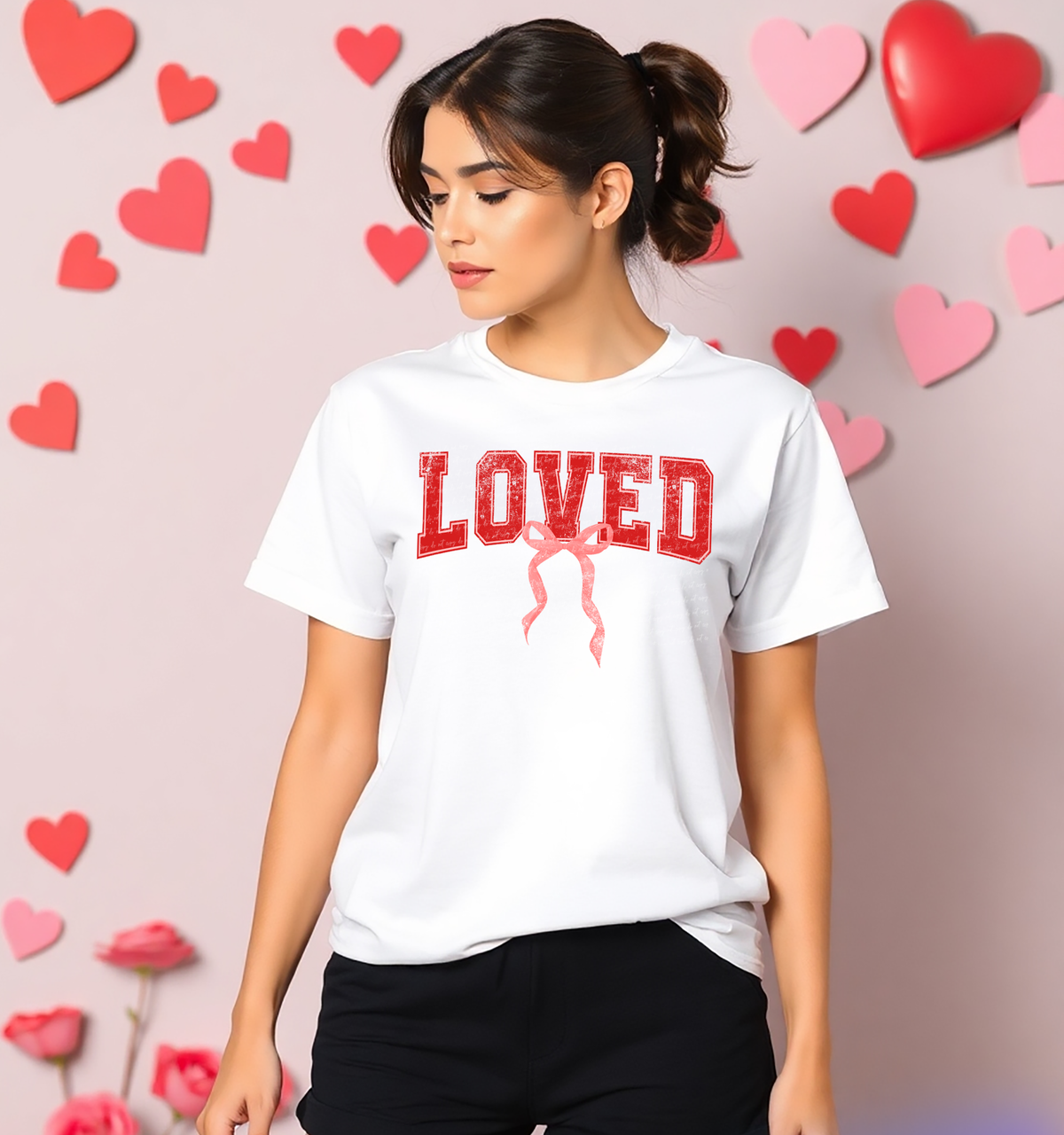 Love Red Pink Bow Varsity Grunge 86266 DTF Transfer