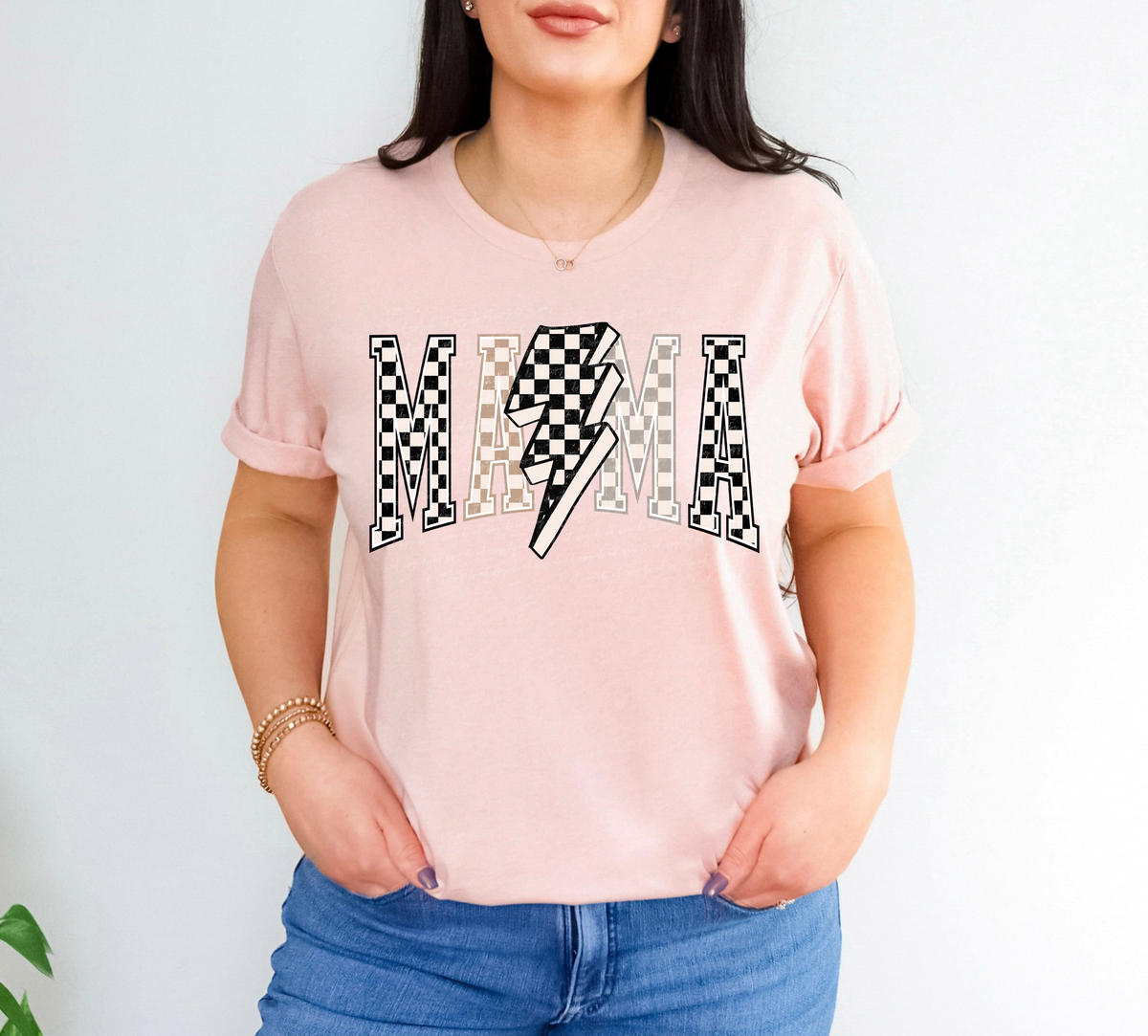 Varsity Mama Checkered Lightning Bolt 108740 DTF transfer