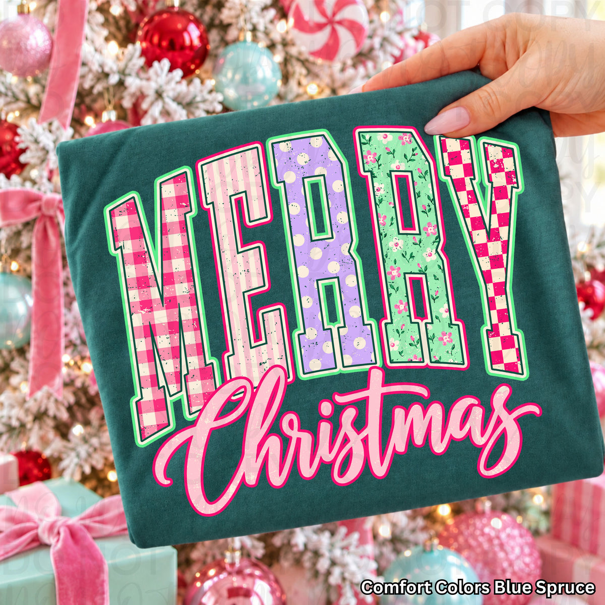 Merry Christmas- Varsity bright color font (UAC) DTF Transfer