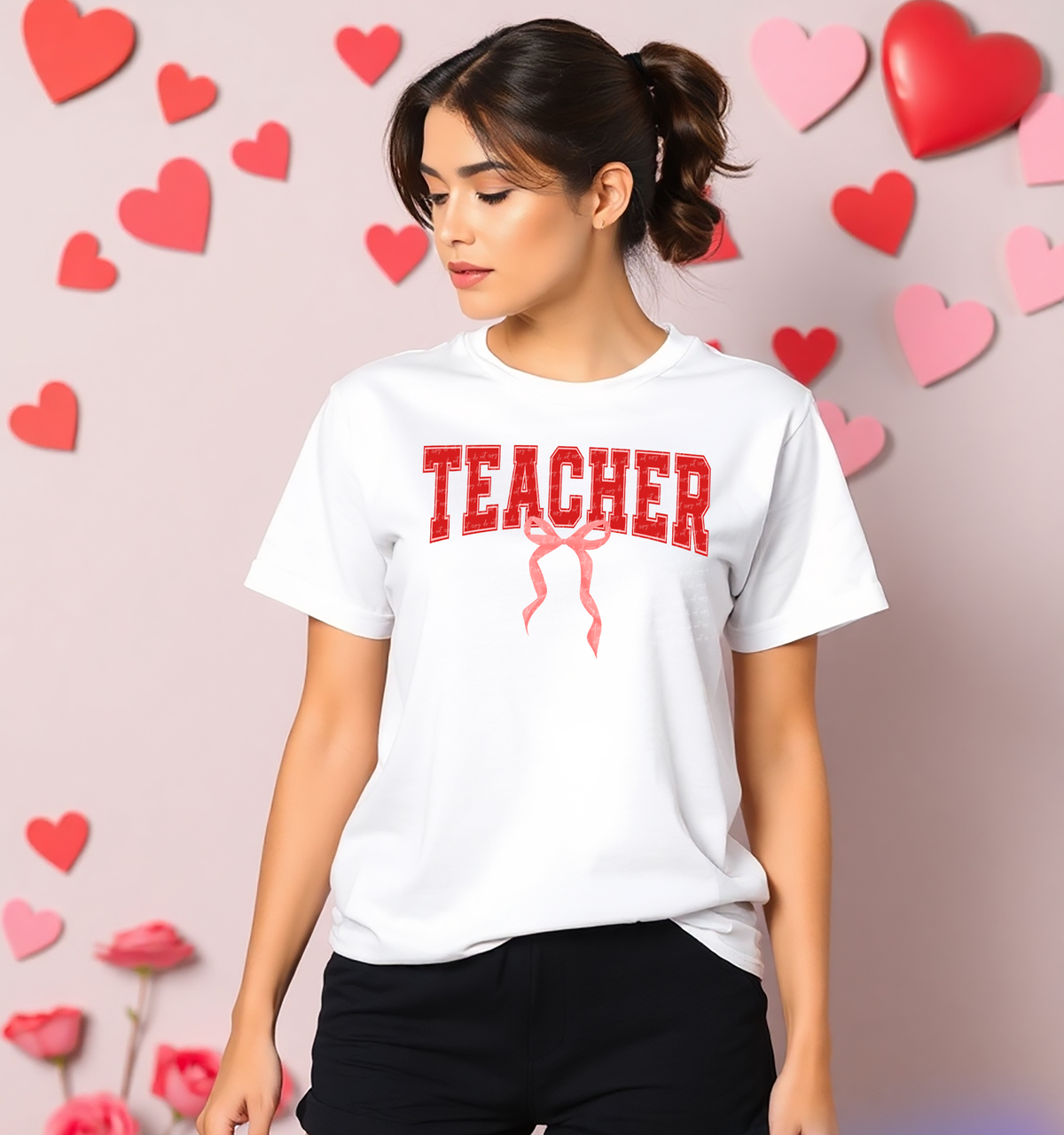 Teacher Red Pink Bow Varsity 86273 DTF Transfer