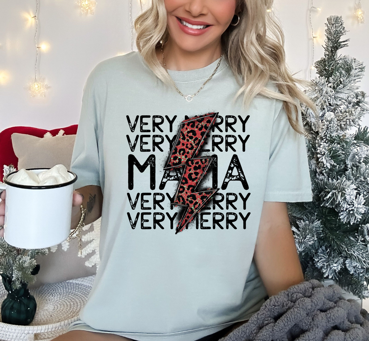 Very Merry Mama Red Leopard Lightning Bolt 115702 DTF Transfer