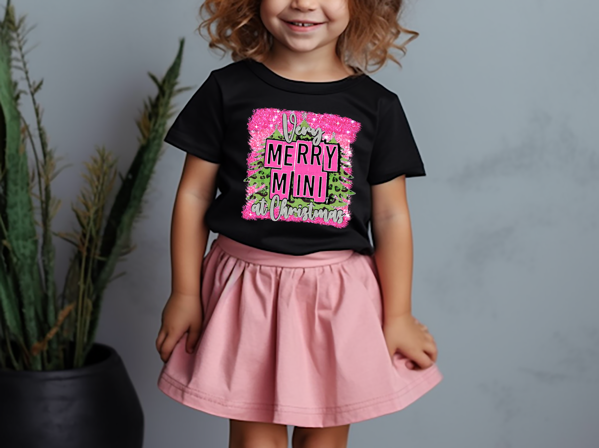 Very Merry Mini At Christmas Pink Glitter Background 115041 DTF Transfer