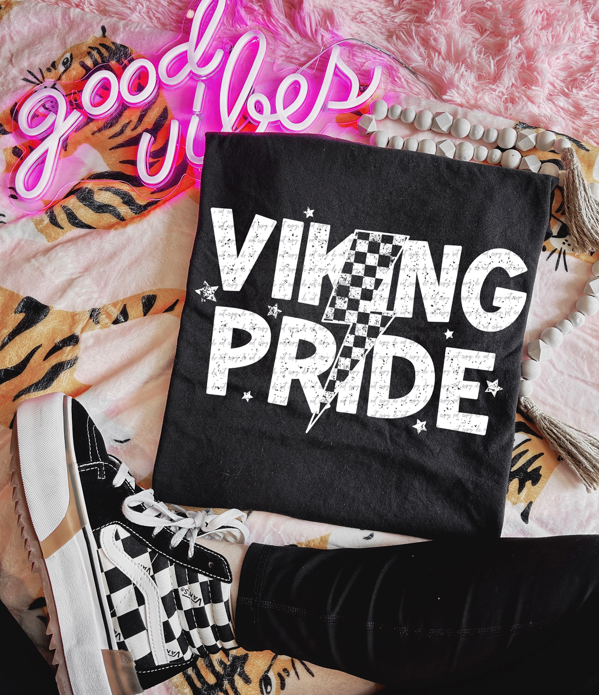 Viking Pride Checkered Lightning Bolt White 89081 DTF Transfer