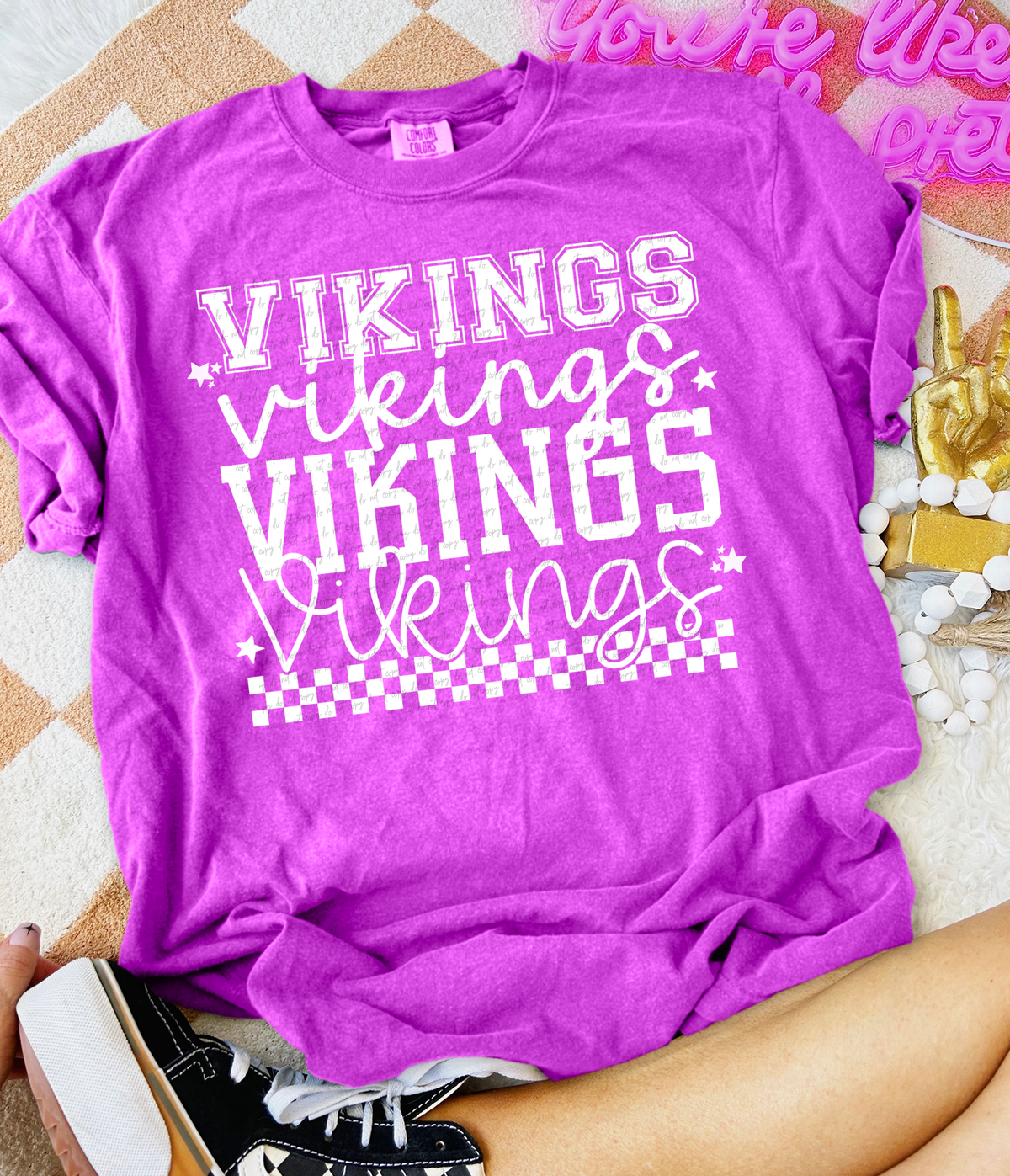 Vikings Varsity And Cursive Font White 86787 DTF Transfer