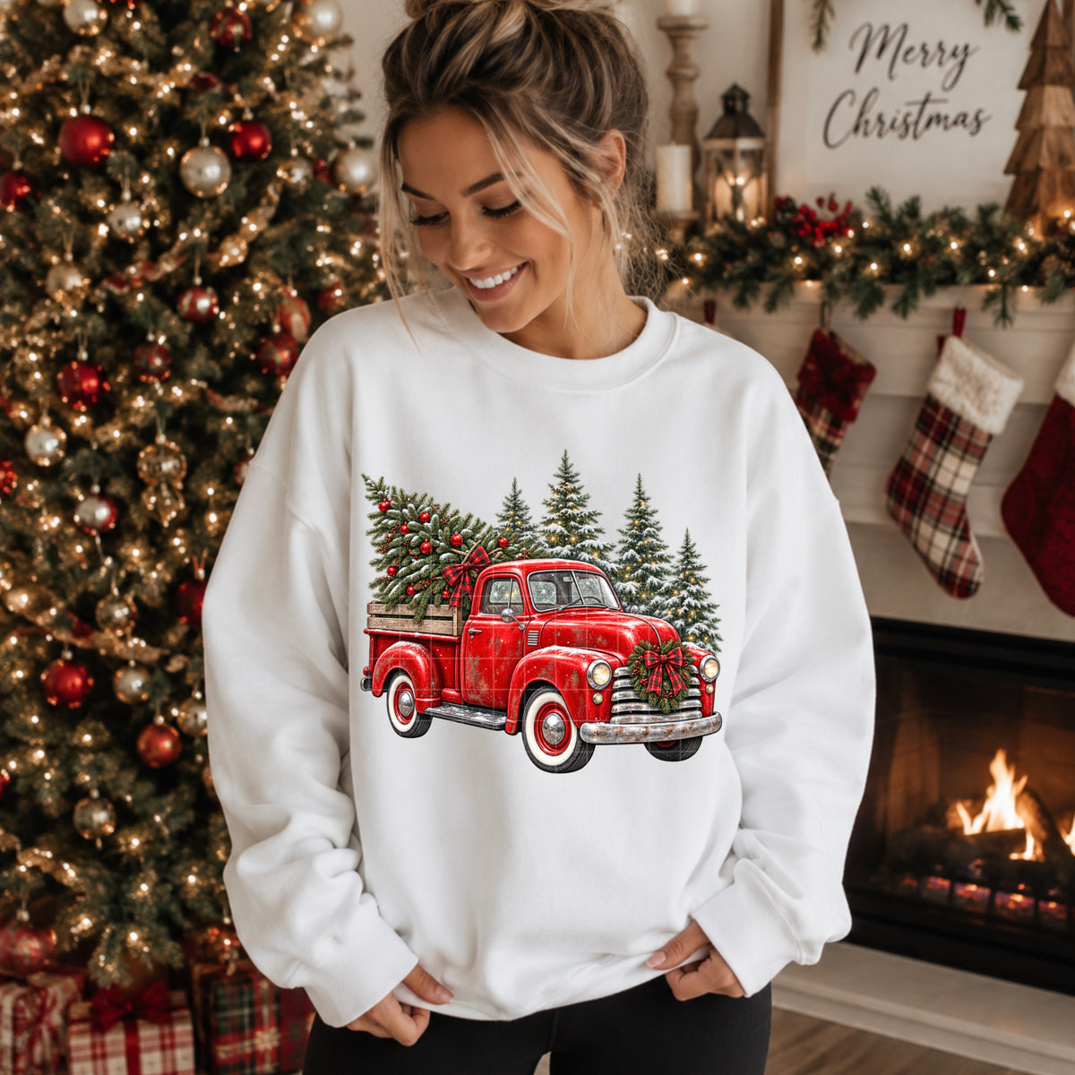 Red Christmas truck with trees (SDD) DTF Transfer