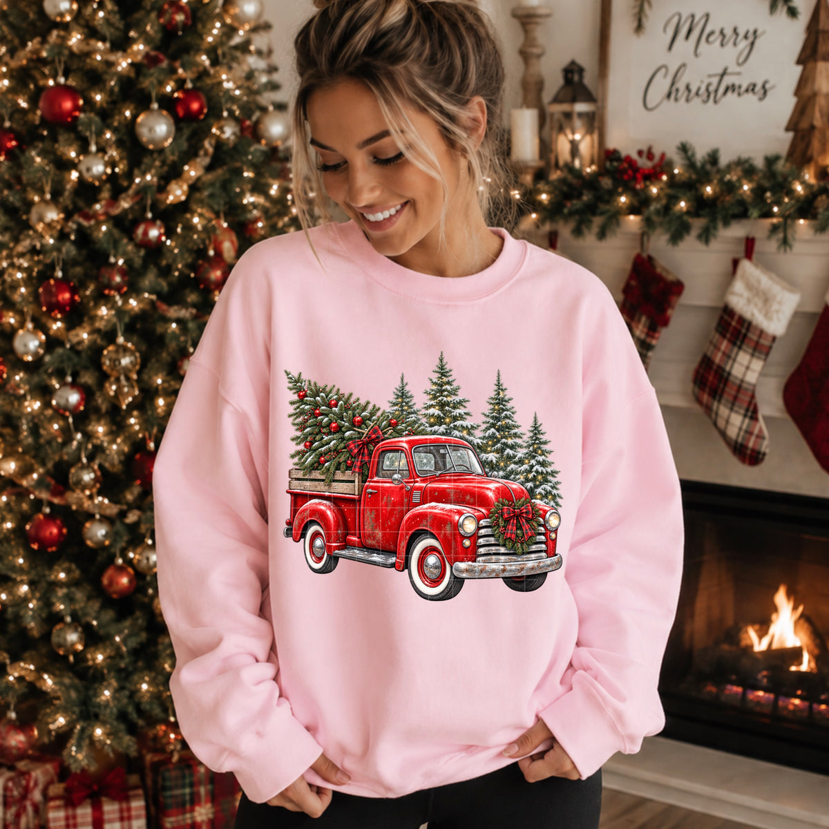 Red Christmas truck with trees (SDD) DTF Transfer