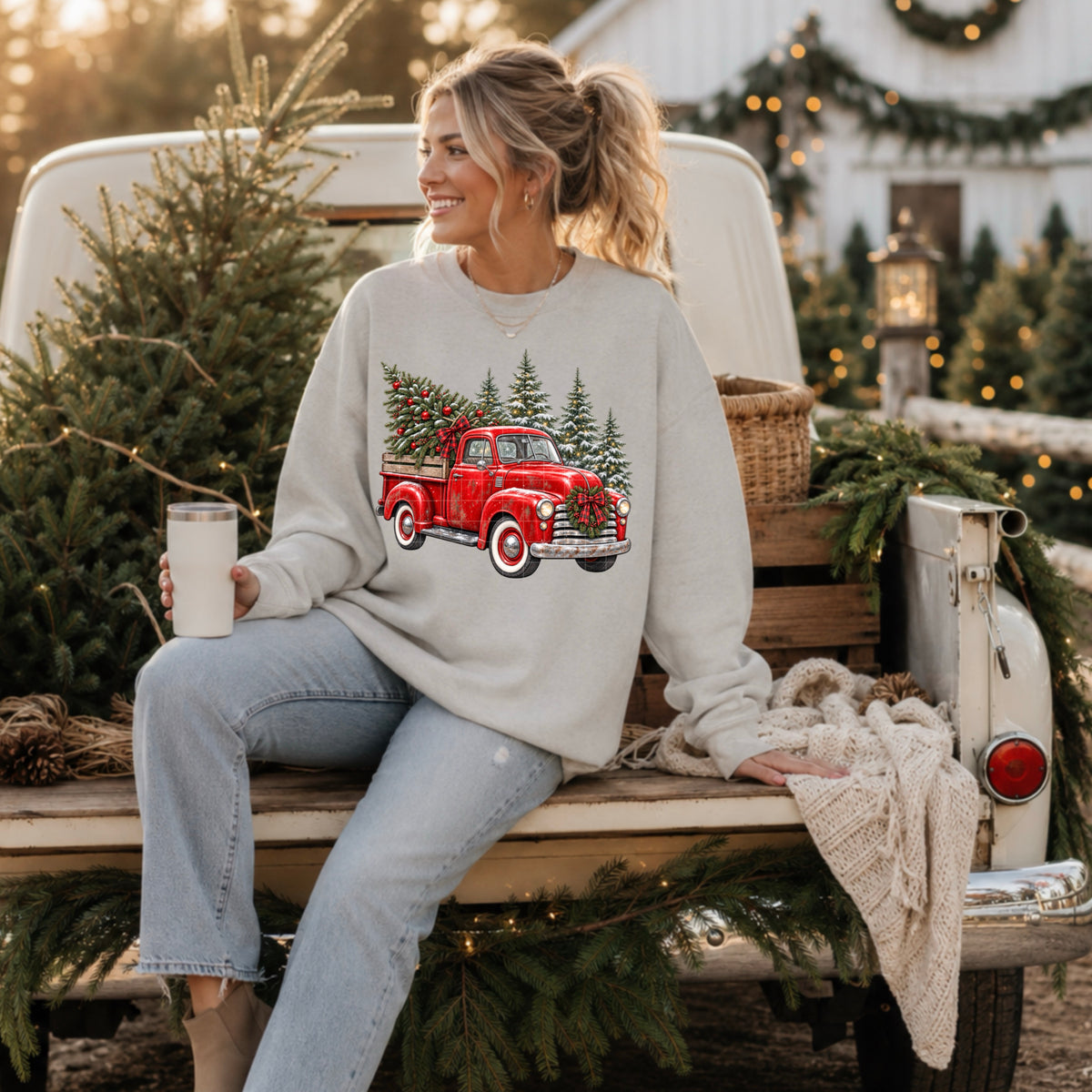 Red Christmas truck with trees (SDD) DTF Transfer
