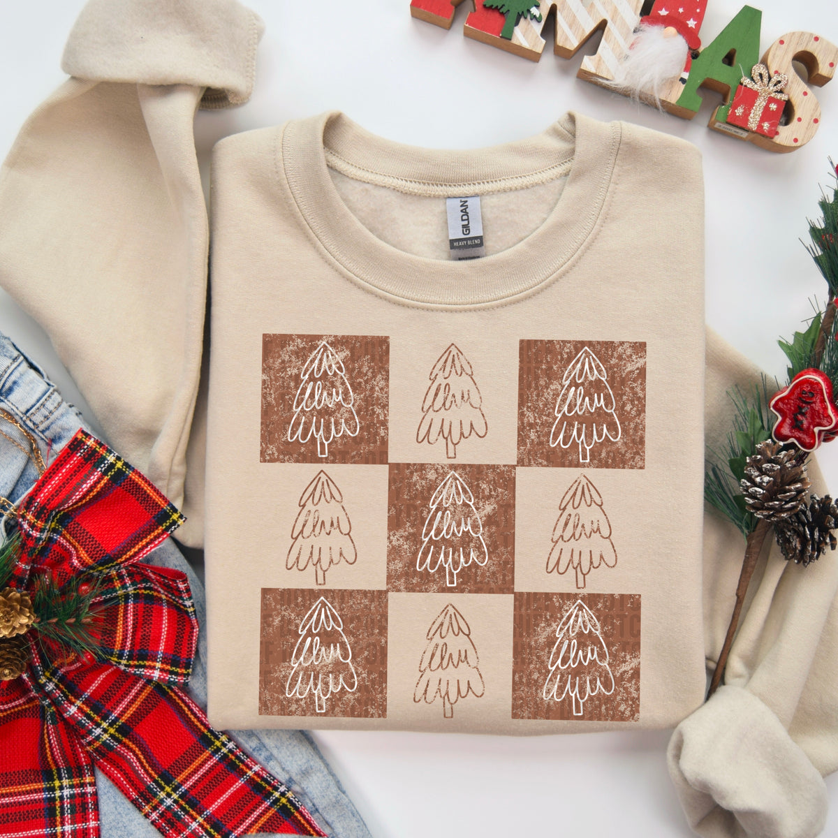 Vintage tree collage brown DTF transfer