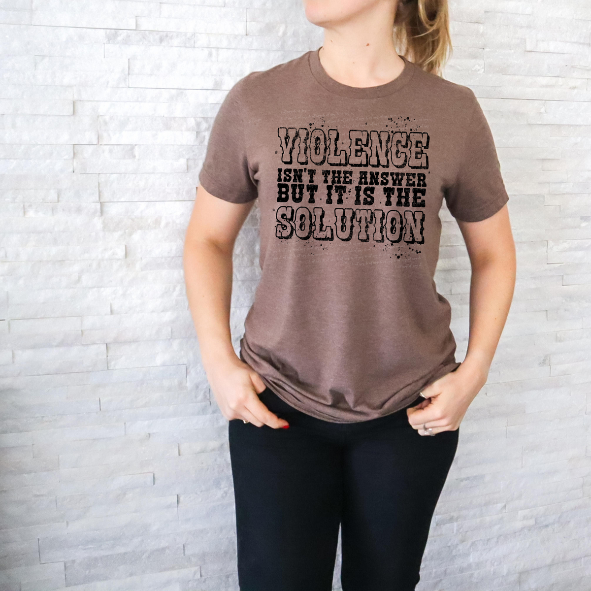 Violence Isn't The Answer But It Is The Solution Black Grunge 86369 DTF Transfer