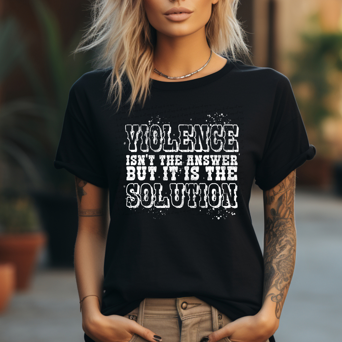 Violence Isn't The Answer But It Is The Solution White Grunge 86532 DTF Transfer