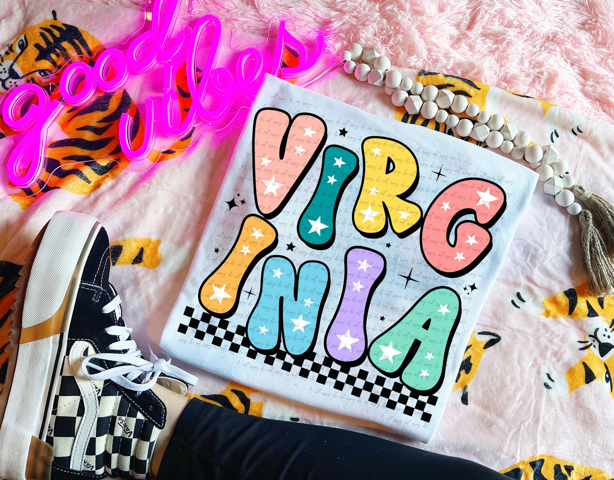 Virginia Colorful Groovy Font 89137 DTF Transfer