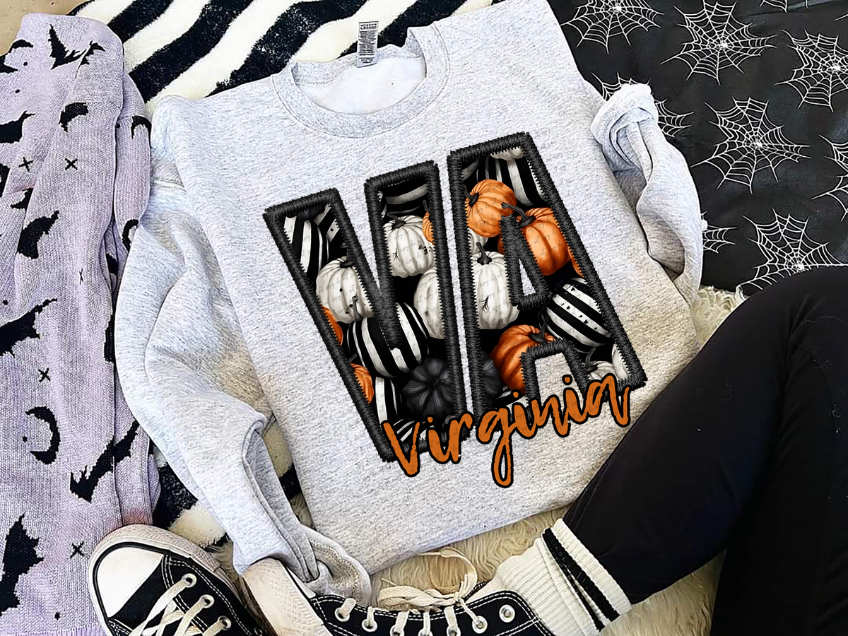VA Faux Embroidery Pumpkin Filled Virginia 54528 DTF transfer