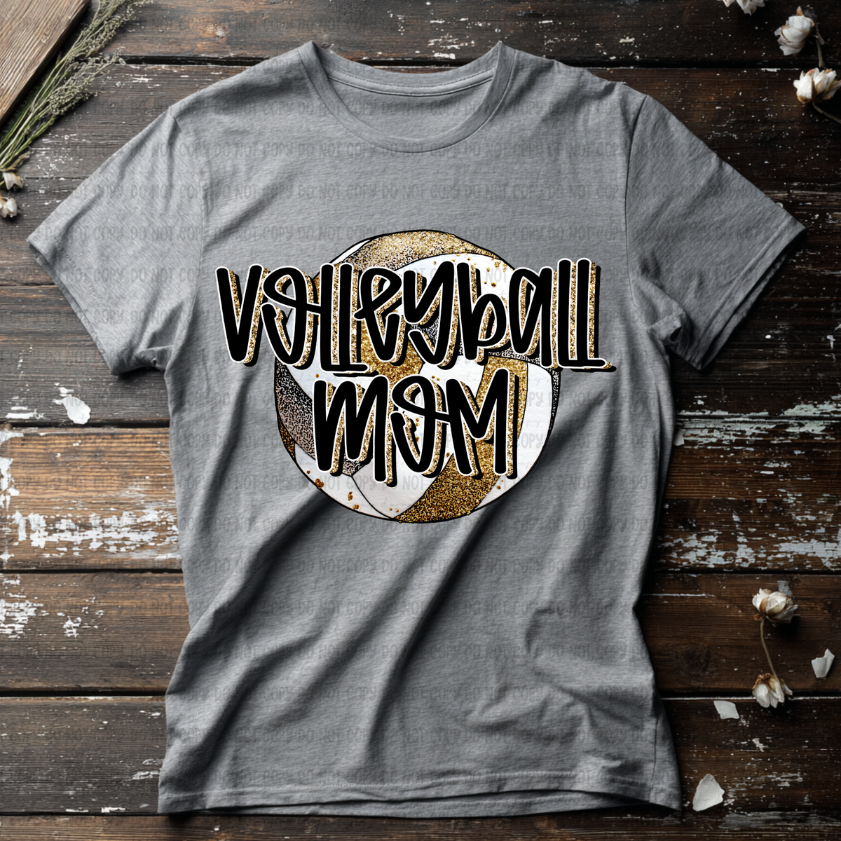 Volleyball mom faux glitter outline (ball background) (Revel) DTF Transfer
