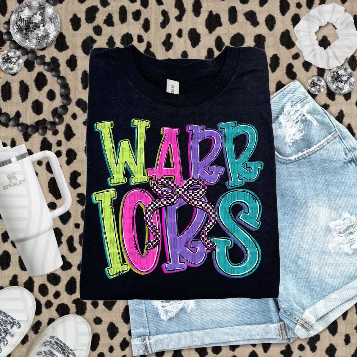 Warrior's stacked neon colors with checkered bow (caplinger) DTF Transfer