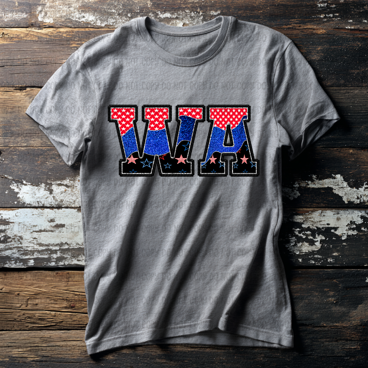 WA (red blue and black filled) (Revel) DTF Transfer