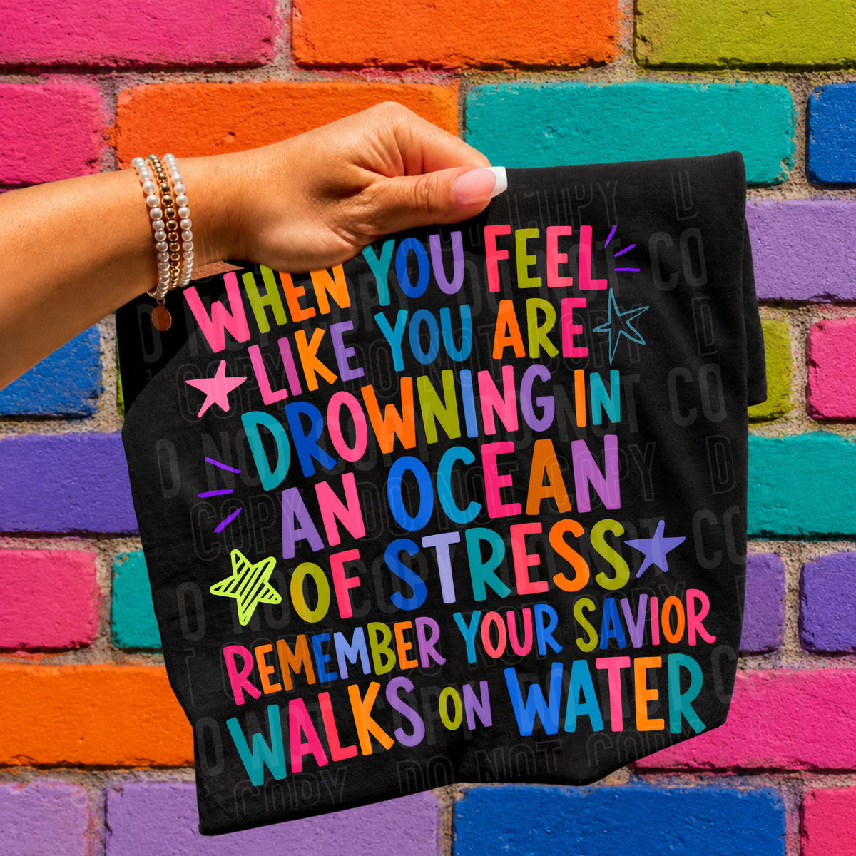 Remember your savior walks on water colorful stars (SBB) DTF transfer
