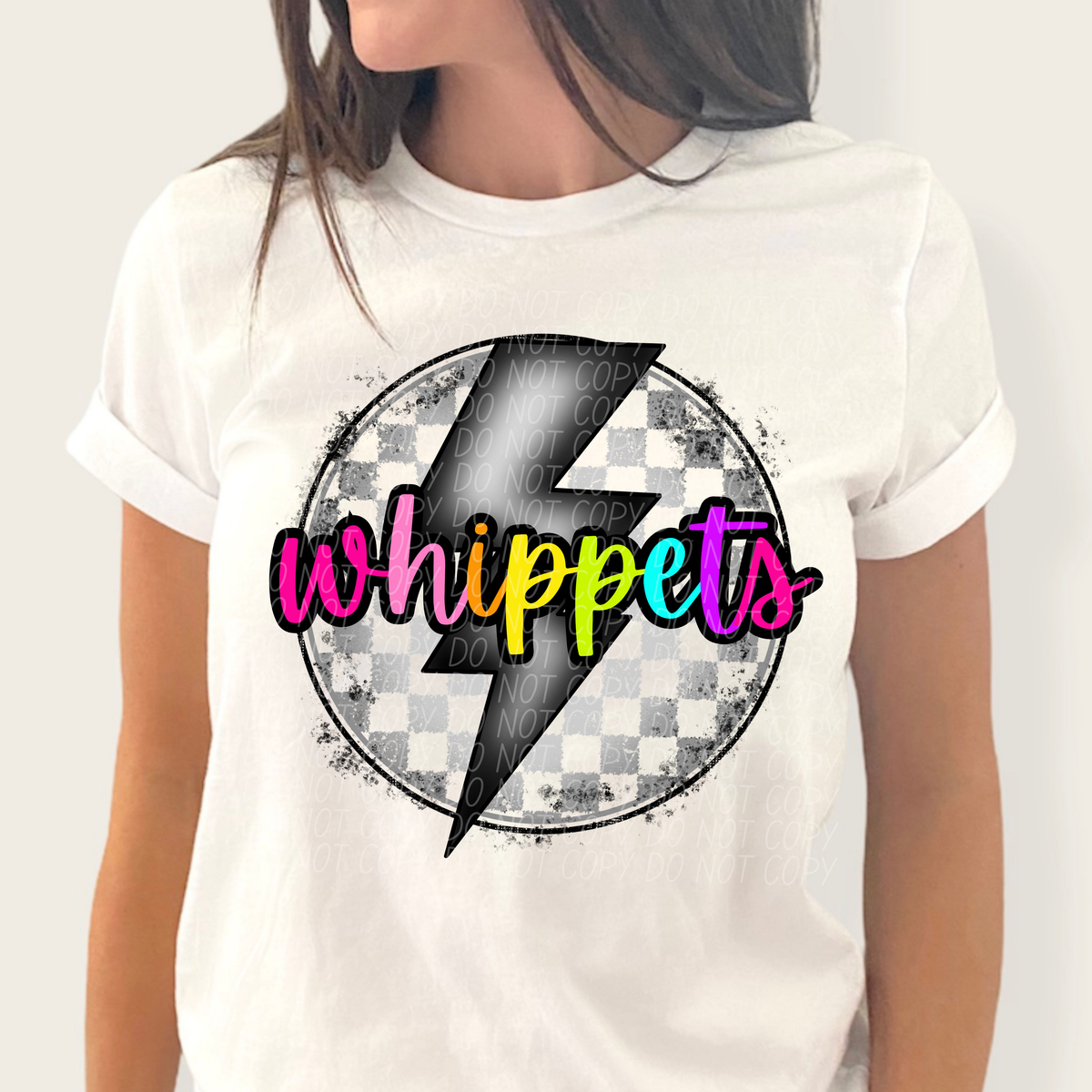 Whippets BRIGHT COLORS FONT lightning bolt circle CITY DTF transfer