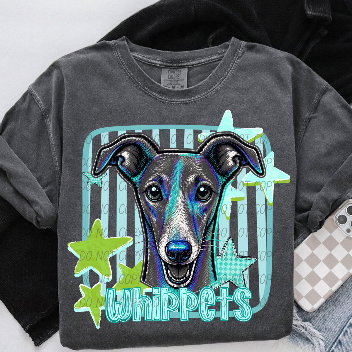 whippets blue stars and stripes blue font (CITY) DTF Transfer