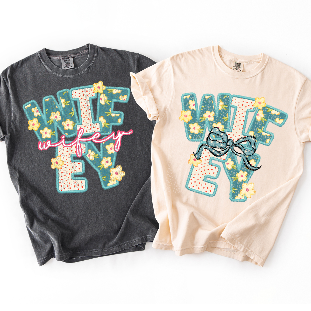 Vintage floral Wifey (Pink words) (City) DTF Transfer