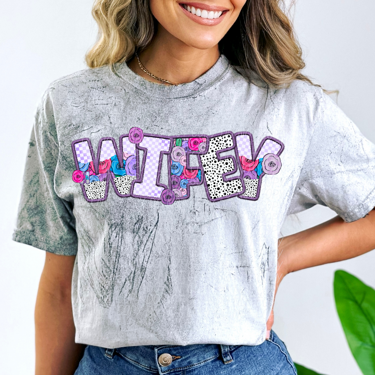 Wifey Floral Purple Checkered (CITY) DTF transfer