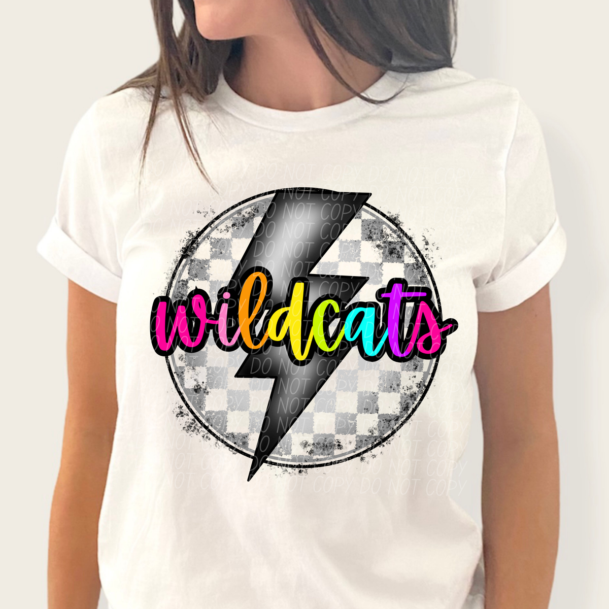 Wildcats BRIGHT COLORS FONT lightning bolt circle CITY DTF transfer