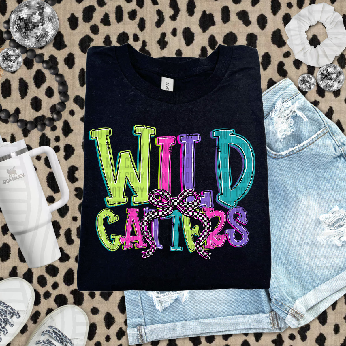 Wild-catters stacked neon colors with checkered bow (caplinger) DTF Transfer