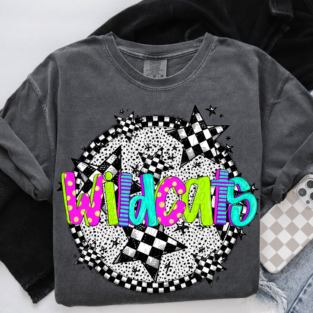Wildcats neon checkered CITY DTF transfers
