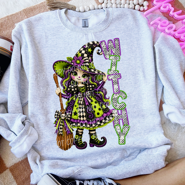 Witchy Girl-checkered font (City) DTF Transfer