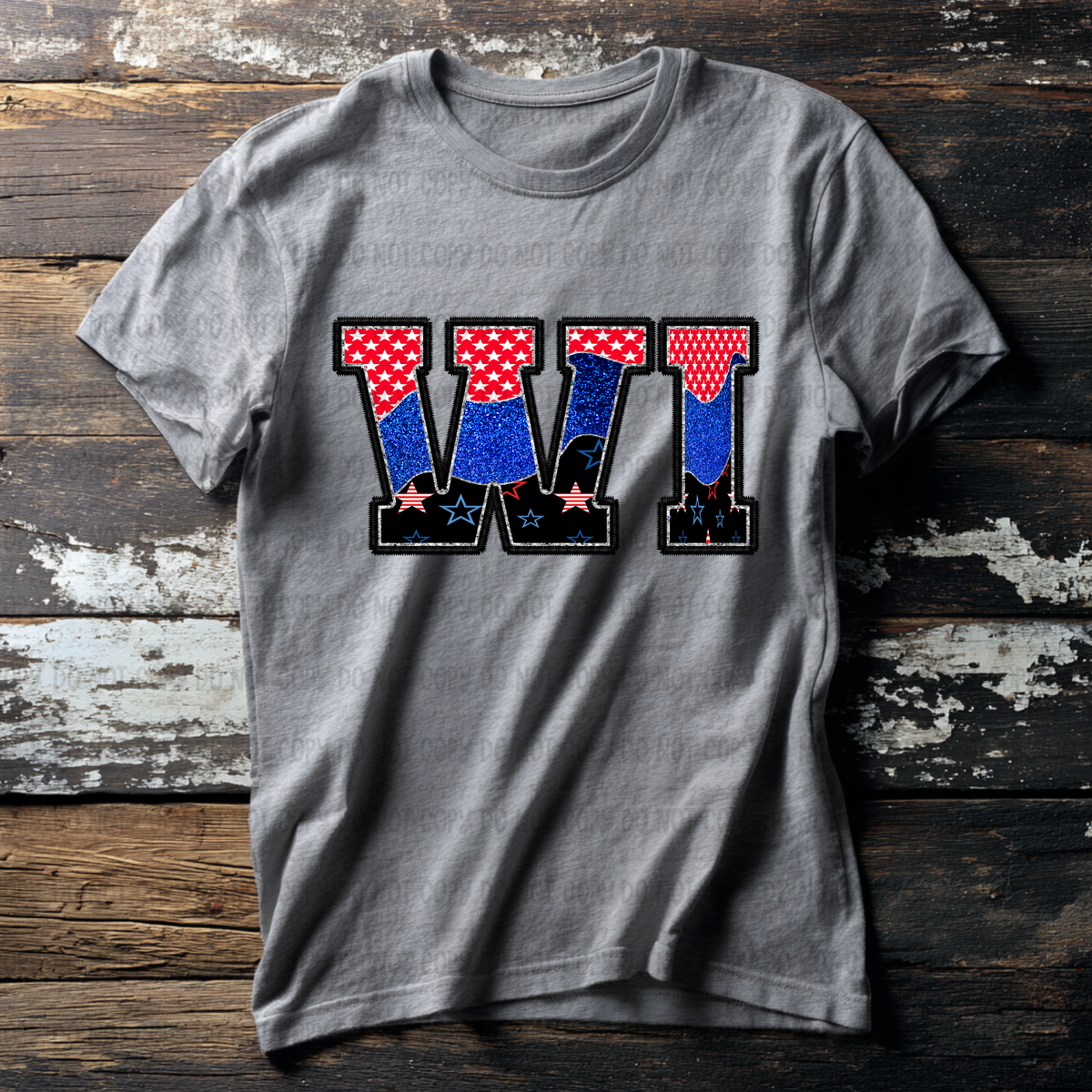 WI (red blue and black filled) (Revel) DTF Transfer