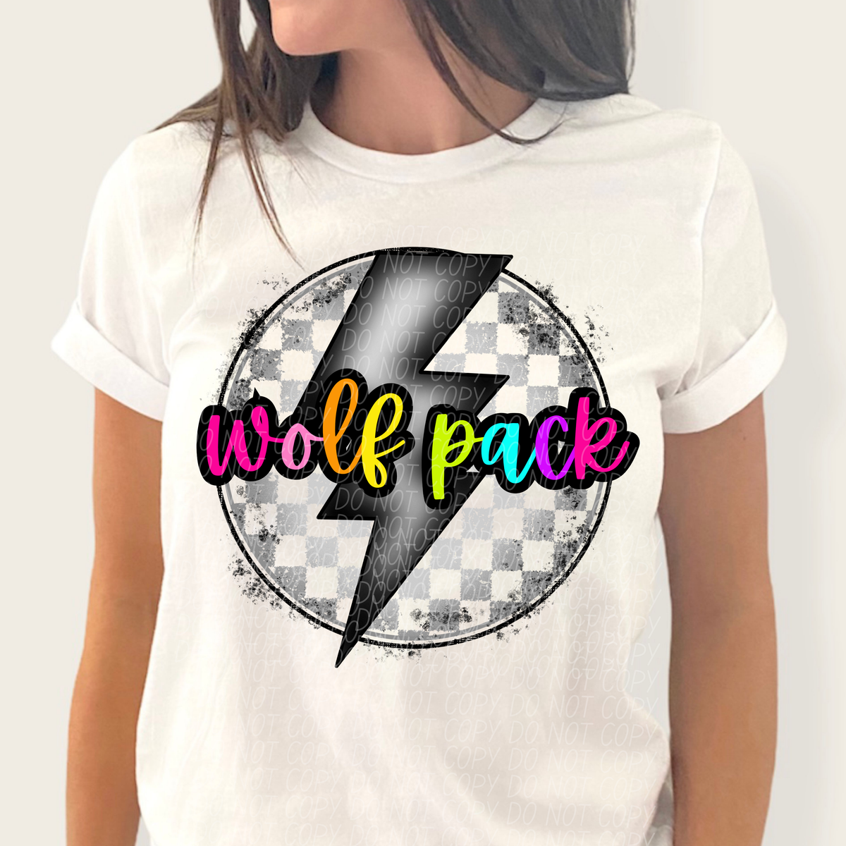 Wolf pack BRIGHT COLORS FONT lightning bolt circle CITY DTF transfer