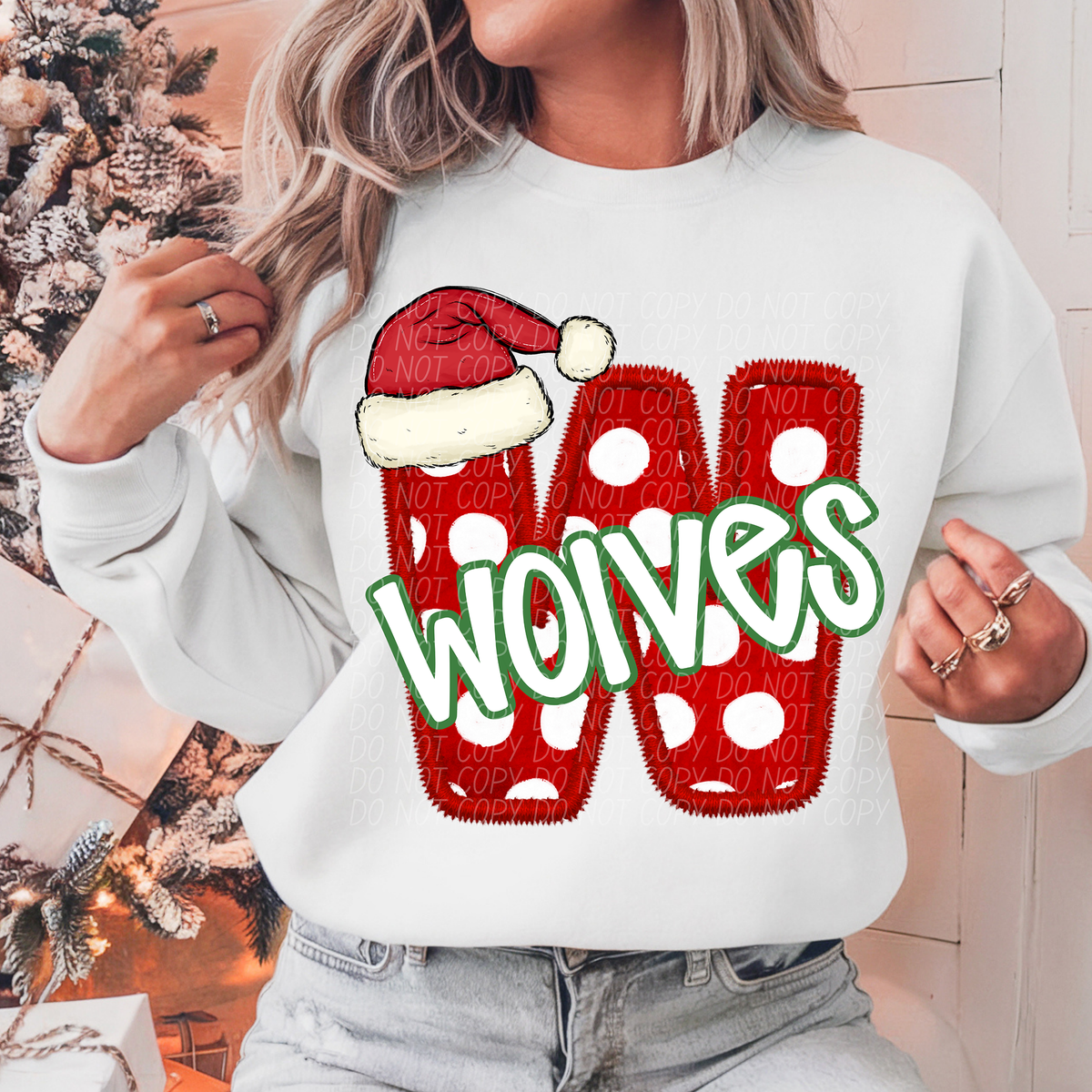 W Wolves Christmas Faux Embroidery (CITY) 66388 DTF transfer